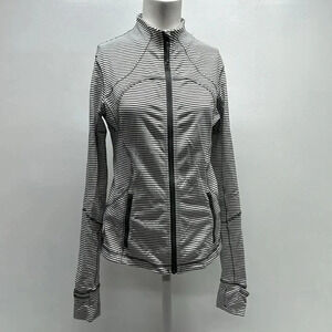 Lululemon Forme Jacket Full Zip Cuffins Hyper Stripe Angel Wing Gray White 8